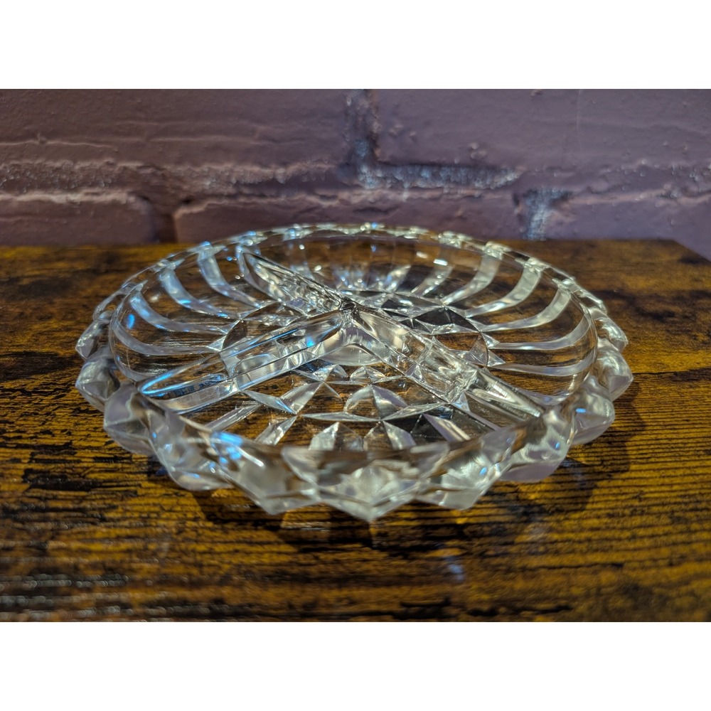 Indiana Glass Lotus Clear Pressed Glass 3 Part Divided Relish Dish 7 Inch Round
